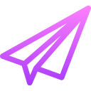 Bright purple-pink paper airplane email icon