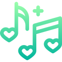 Bright green heart shaped musical notes icon