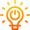 bright yellow-orange lightbulb power button icon